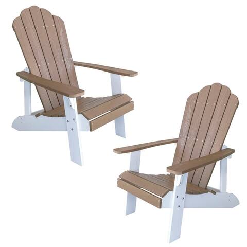 AmeriHome Simulated Wood Outdoor 2 Tone Adirondack Chair, Tan with White Accents - 2 Piece Set