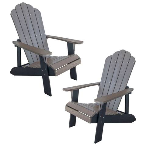 Offex Simulated Wood Outdoor 2 Tone Adirondack Chair, Driftwood with Black Accents - 2 Piece Set
