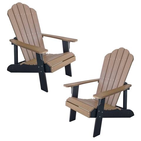 Offex Simulated Wood Outdoor 2 Tone Adirondack Chair, Tan with Black Accents - 2 Piece Set