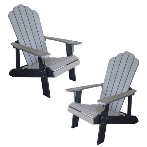 AmeriHome Simulated Wood Outdoor 2 Tone Adirondack Chair, Gray with Black Accents - 2 Piece Set