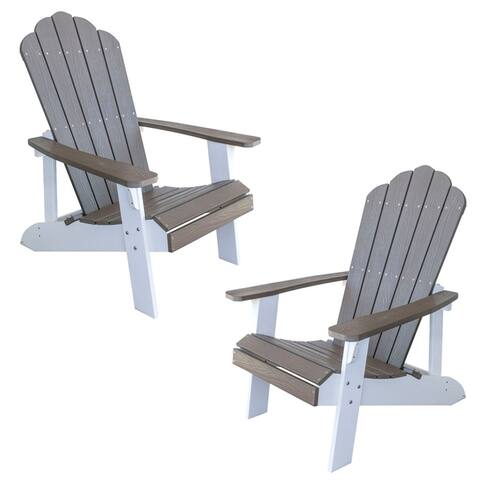 Offex Simulated Wood Outdoor 2 Tone Adirondack Chair, Driftwood with White Accents - 2 Piece Set