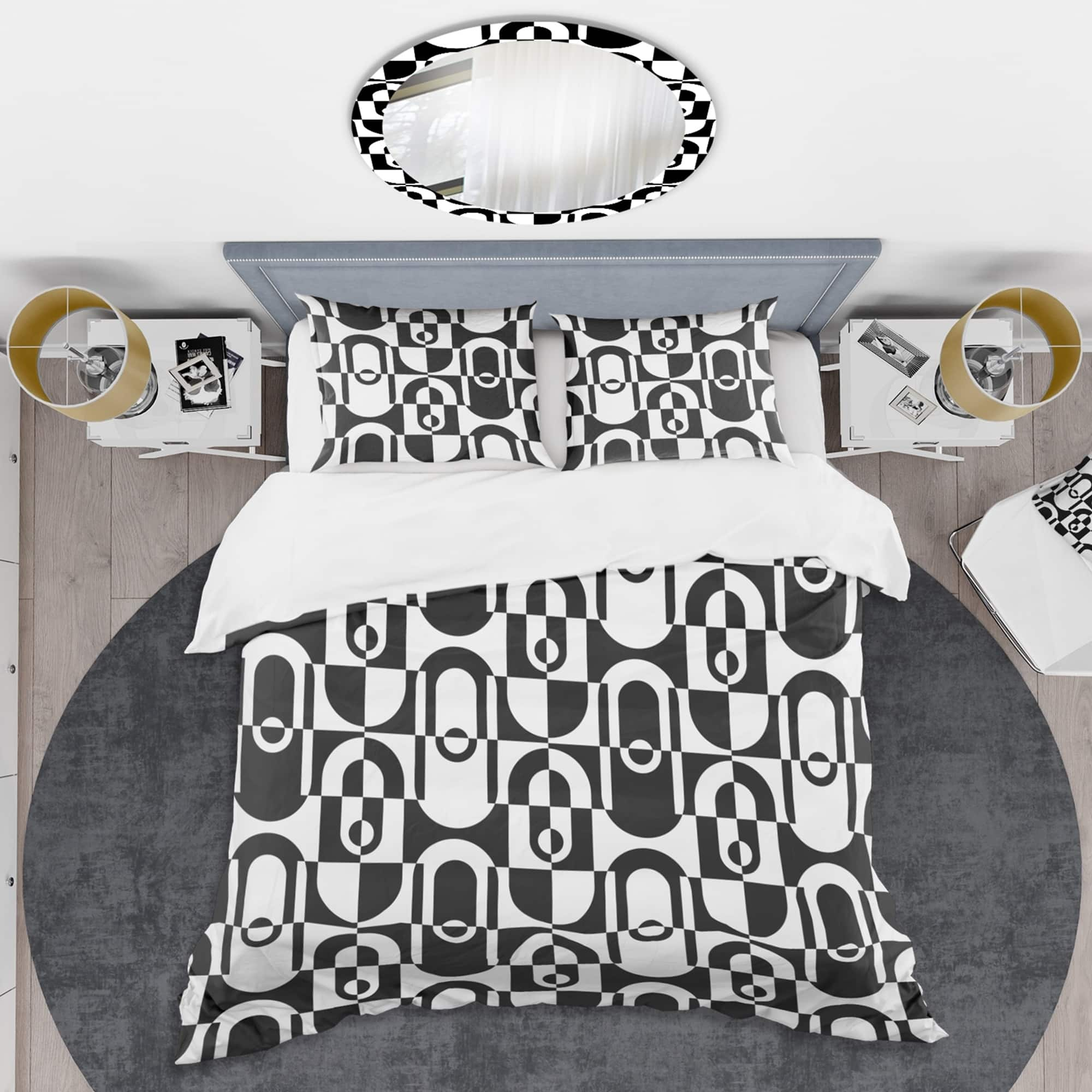 Designart Monochrome Geometric Pattern Viii Mid Century Duvet Cover