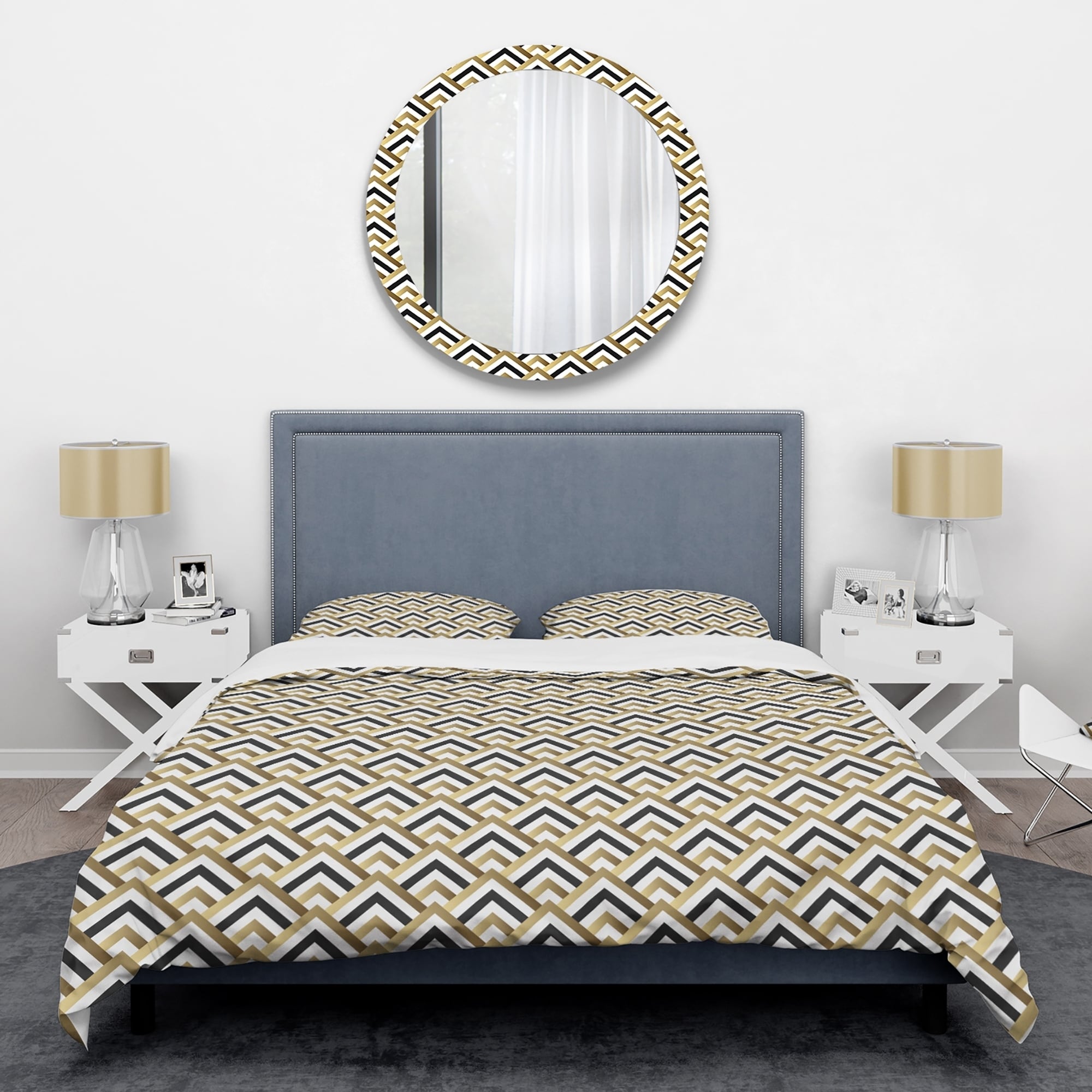 Shop Designart Gold Black And White Triangle Mid Century Duvet