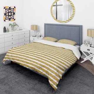 Designart 'Golden Horizontal Lines ' Mid-Century Duvet Cover Set - Bed ...