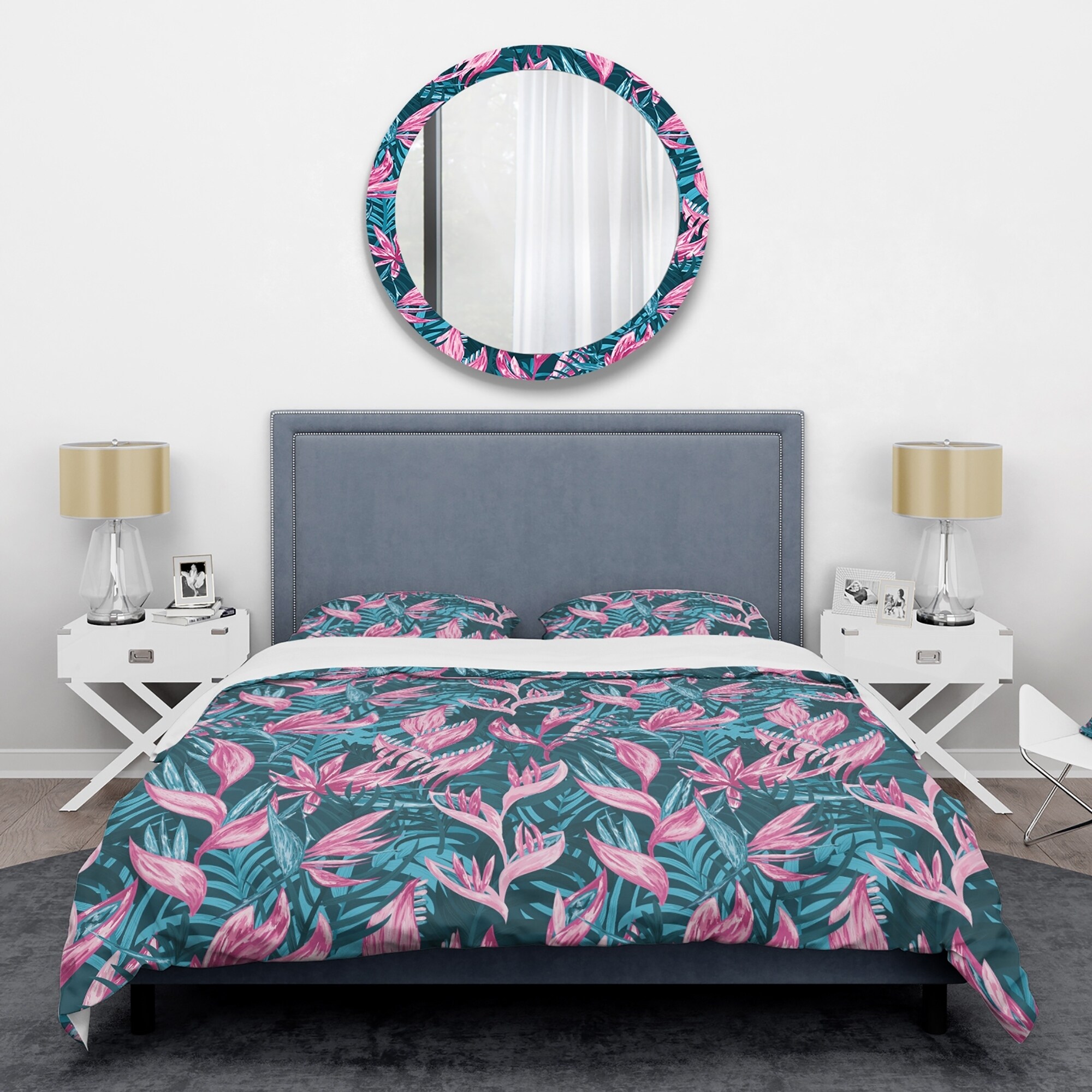 Designart 'Handdrawn  Tropical Flowers' Mid-Century Duvet