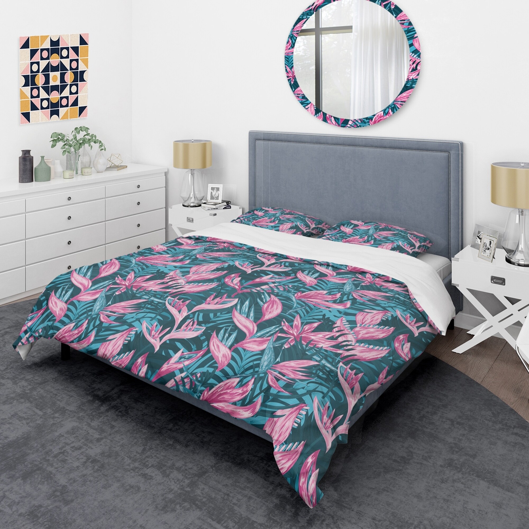 Designart 'Handdrawn  Tropical Flowers' Mid-Century Duvet