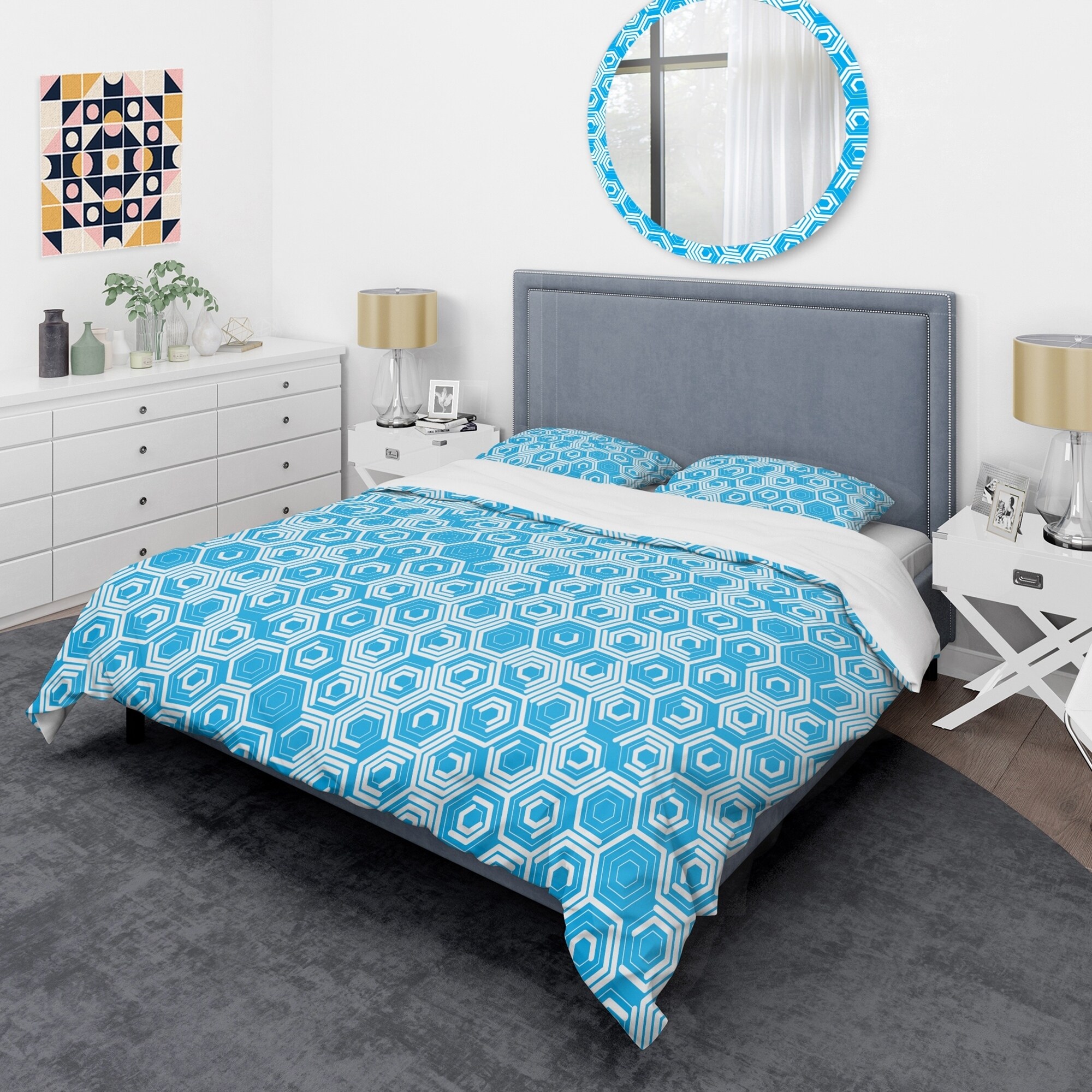 Designart 'Retro Hexagon Pattern VII' Mid-Century Duvet Cover Set - Bed Bath  & Beyond - 28490193