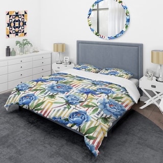 Designart 'Retro Floral Botanical Design I' Mid-Century Duvet Cover Set ...