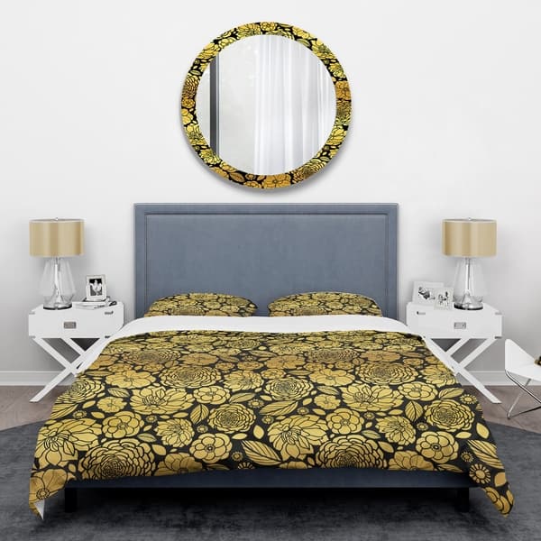 Designart 'Golden Floral II' Mid-Century Duvet Cover Set - Overstock ...