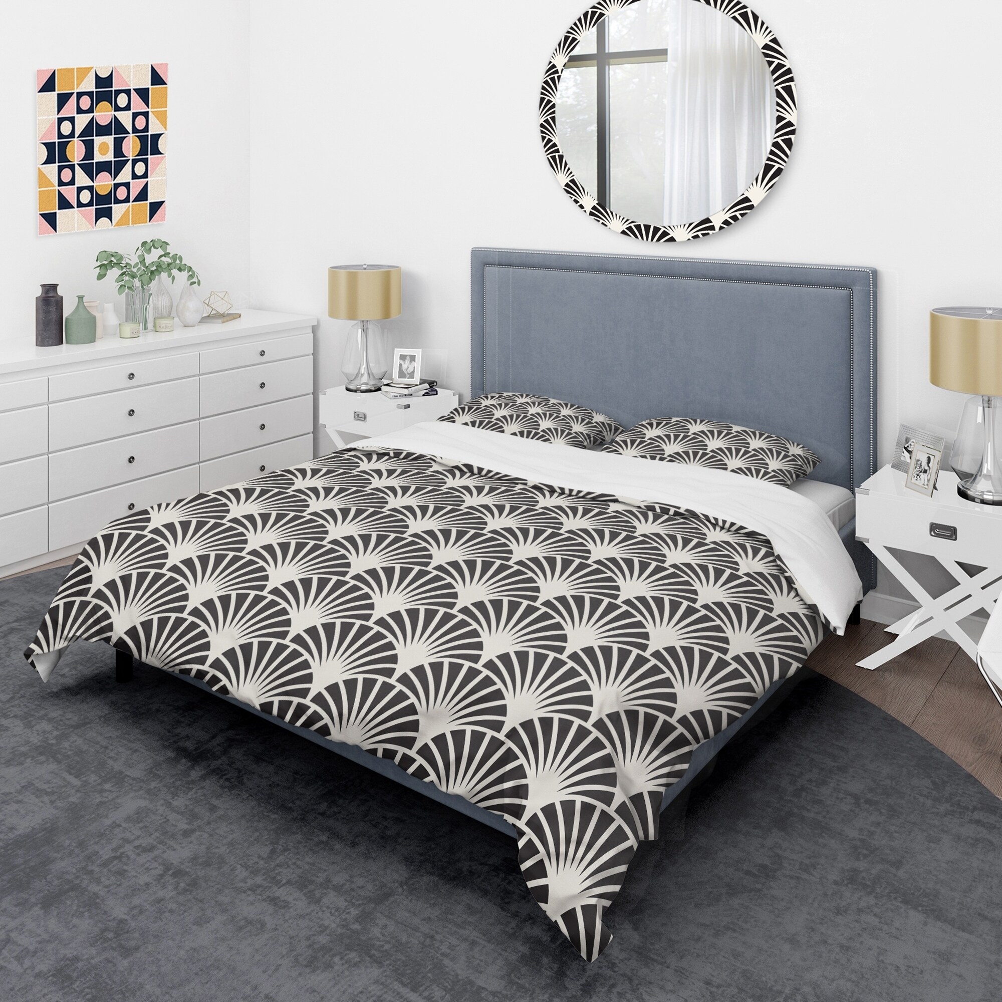 Shop Designart Retro Art Deco Waves I Mid Century Duvet Cover
