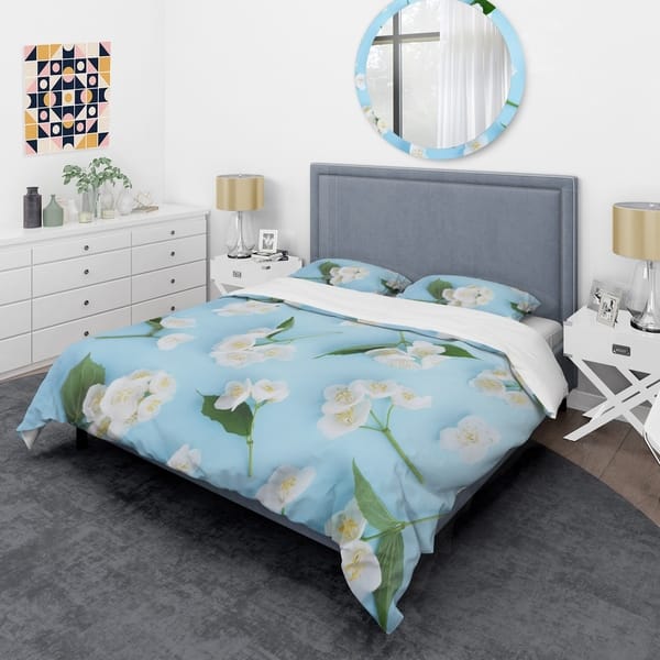 Shop Designart Jasmin Flowers Of Bright Blue Mid Century Duvet