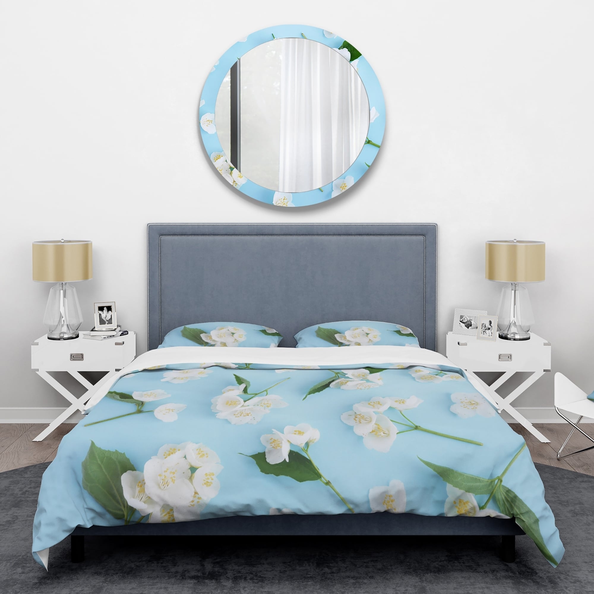 Shop Designart Jasmin Flowers Of Bright Blue Mid Century Duvet