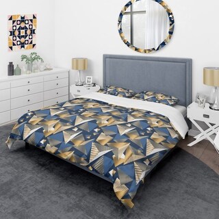 Designart 'Gold And Blue Cubes' Mid-Century Duvet Cover Set - Bed Bath ...