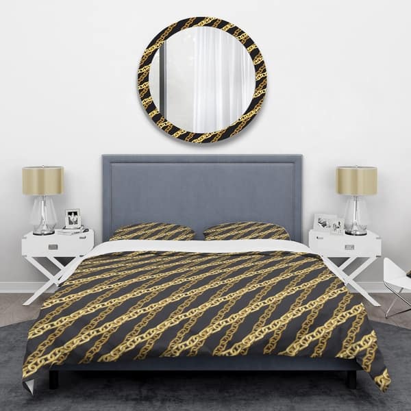 Shop Designart Golden Zigzag Chain Mid Century Duvet Cover Set