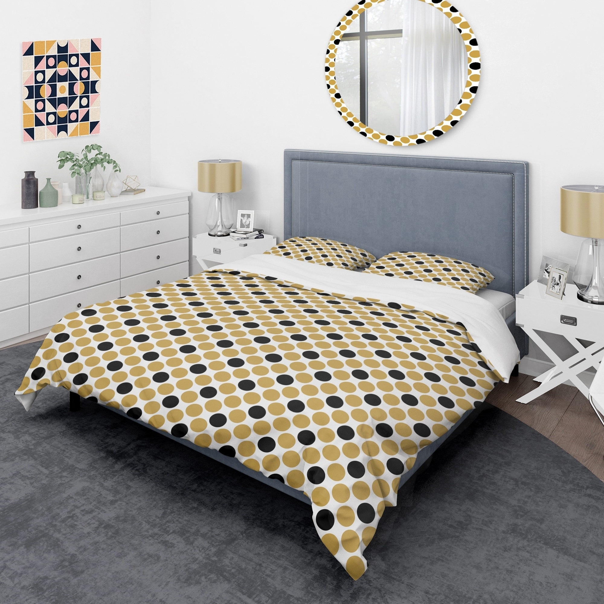 Shop Designart Golden Polka Dot Mid Century Duvet Cover Set On