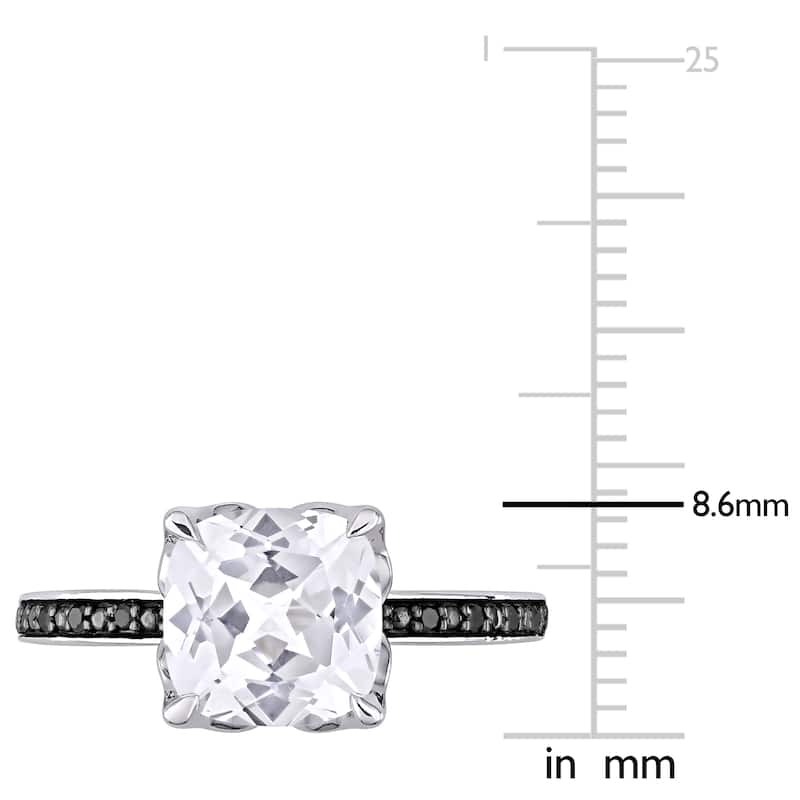 Miadora 10k White Gold Cushion-Cut Created White Sapphire and Black Diamond Engagement Ring