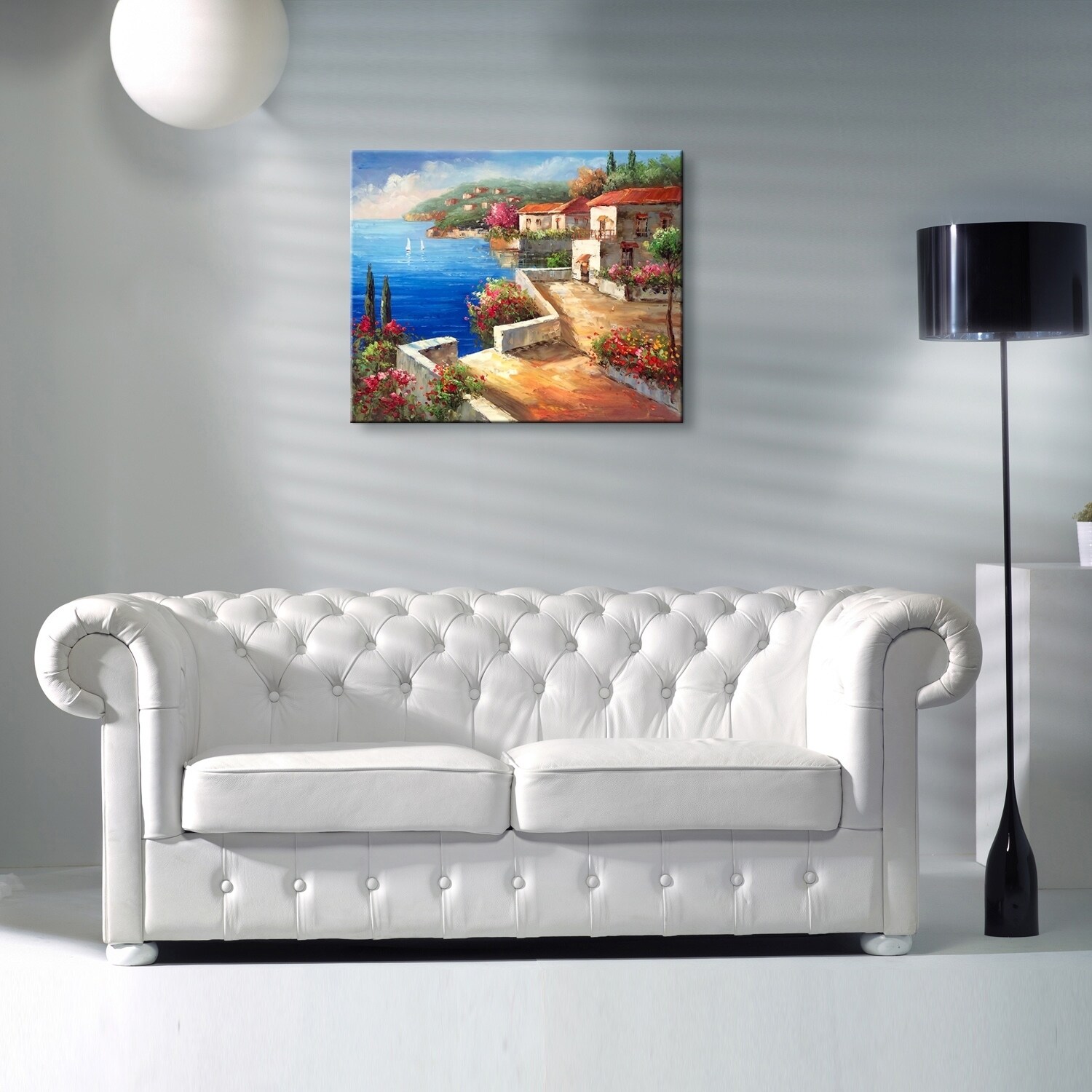 overstockArt Vacation Harbor by Unknown Artists Framed Hand Painted Oil on Canvas overstockArt Vacation Harbor by Unknown Artists Framed Hand Painted Oil on Canvas