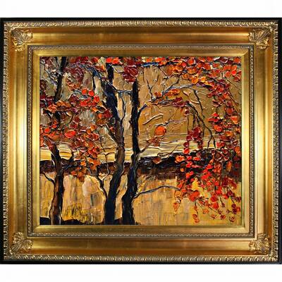 ArtistBe by overstockArt Autumn (tree) by Justyna Kopania with Gold and Black Regency Frame Canvas Wall Art, 32.5" x 28.5"
