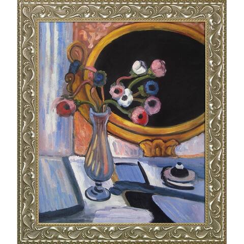 La Pastiche Anemone and Mirror by Henri Matisse with Silver and Gold Rococo Antiqued Frame Oil Painting Wall Art, 29.5" x 25.5"