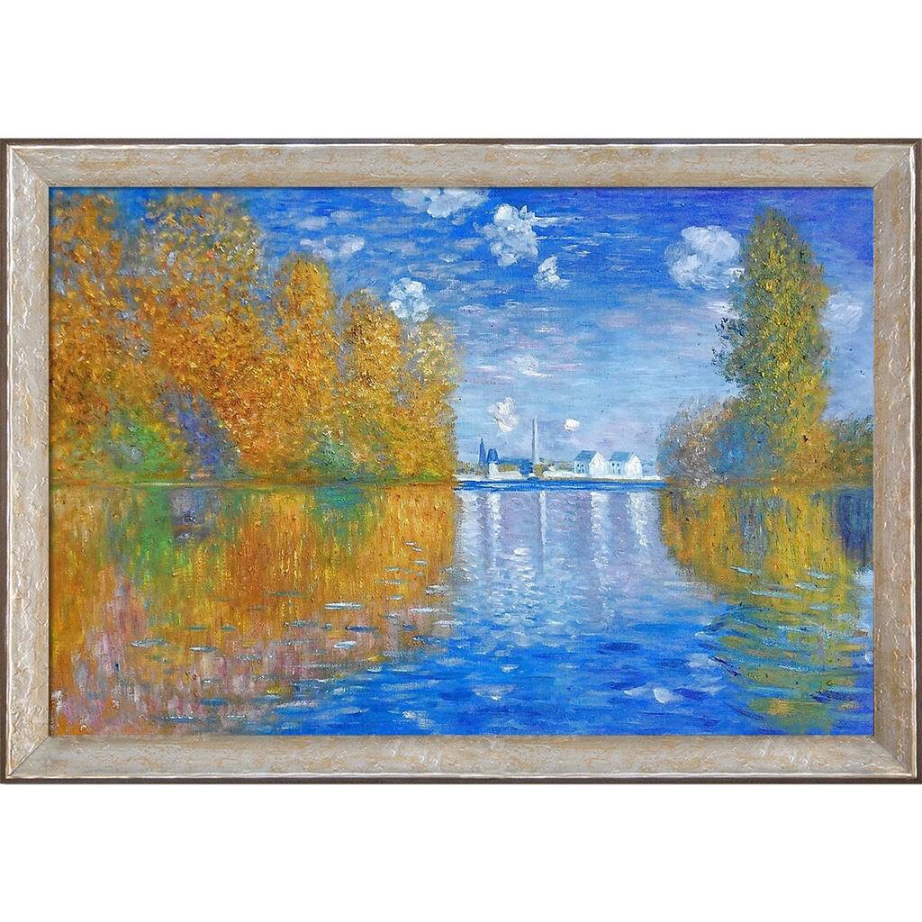 La Pastiche Autumn at Argenteuil by Claude Monet with Silver Luna Distressed Frame Oil Painting Wall Art, 40" x 28"