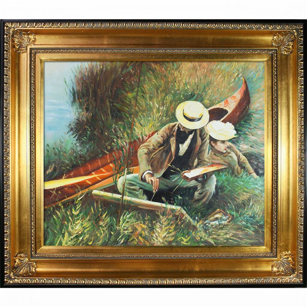 La Pastiche An Out-of-Doors Study, 1889 by John Singer Sargent with Gold and Black Regency Frame Oil Painting, 32.5" x 28.5"