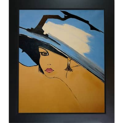 ArtistBe by overstockArt Big Blue Hat by Nora Shepley with Black New Age Wood Frame Canvas Wall Art, 28.75" x 24.75"