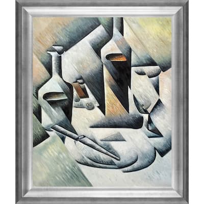 La Pastiche by overstockArt Bottles and Knife by Juan Gris with Silver Athenian Antiqued Frame Oil Painting Wall Art, 29" x 25"