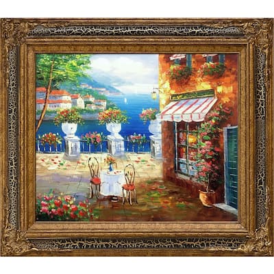 La Pastiche by overstockArt Cafe Italy with Black Crackle King Frame Oil Painting Wall Art, 32" x 28"