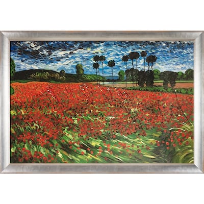 La Pastiche Field of Poppies by Vincent Van Gogh with Silver, Brown Spencer Rustic Frame Oil Painting Wall Art, 40" x 28"