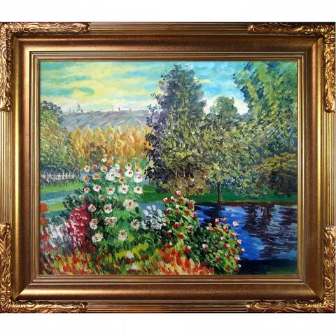 La Pastiche Corner of the Garden at Montgeron by Claude Monet with Gold Florentine Frame Oil Painting Wall Art, 31" x 27"