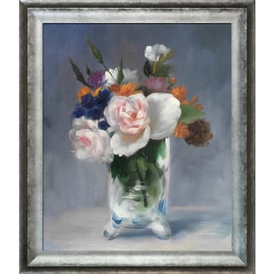 La Pastiche Flowers in a Crystal Vase by Edouard Manet with Silver Athenian Distressed Frame Oil Painting Wall Art, 29" x 25"