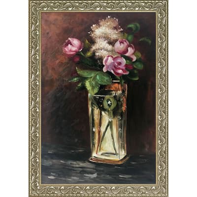 La Pastiche Flowers in A Crystal Vase II by Edouard Manet with Silver and Gold Rococo Frame Oil Painting, 41.5" x 29.5"