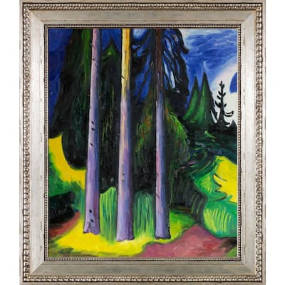 La Pastiche Forest, 1903 by Edvard Munch with Silver Versailles Antiqued King Frame Oil Painting Wall Art, 30" x 26"