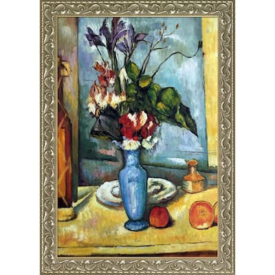 La Pastiche Le Vase Bleu by Paul Cezanne with Silver and Gold Rococo Antiqued Frame Oil Painting Wall Art, 41.5" x 29.5"