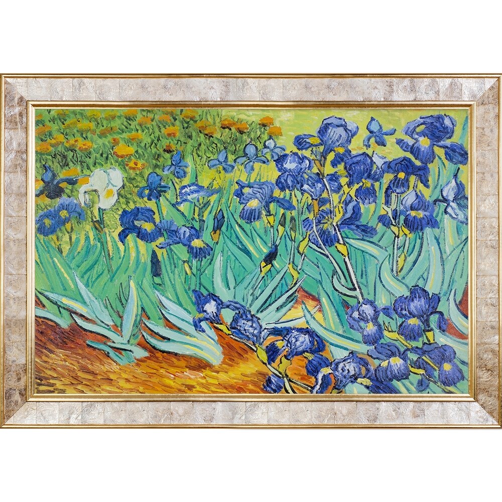 La Pastiche by overstockArt Irises by Vincent Van Gogh with Gold and Pearl Pearl Frame Oil Painting Wall Art, 42" x 30"