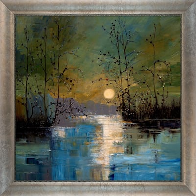 ArtistBe River, w/ Glowing Moon by Justyna Kopania w/ Silver, Champagne Scoop w/ Swirl Lip Frame Canvas Wall Art, 29" x 29"