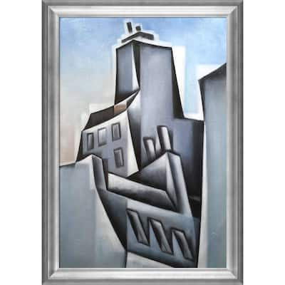 La Pastiche Maisons a Paris (Houses in Paris) by Juan Gris with Silver Athenian Antiqued Frame Oil Painting Wall Art, 41" x 29"