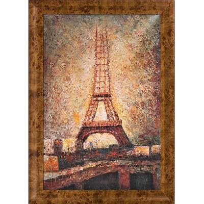 La Pastiche The Eiffel Tower by Georges Seurat with Natural Wood Havana Burl Frame Oil Painting Wall Art, 41.75" x 29.75"