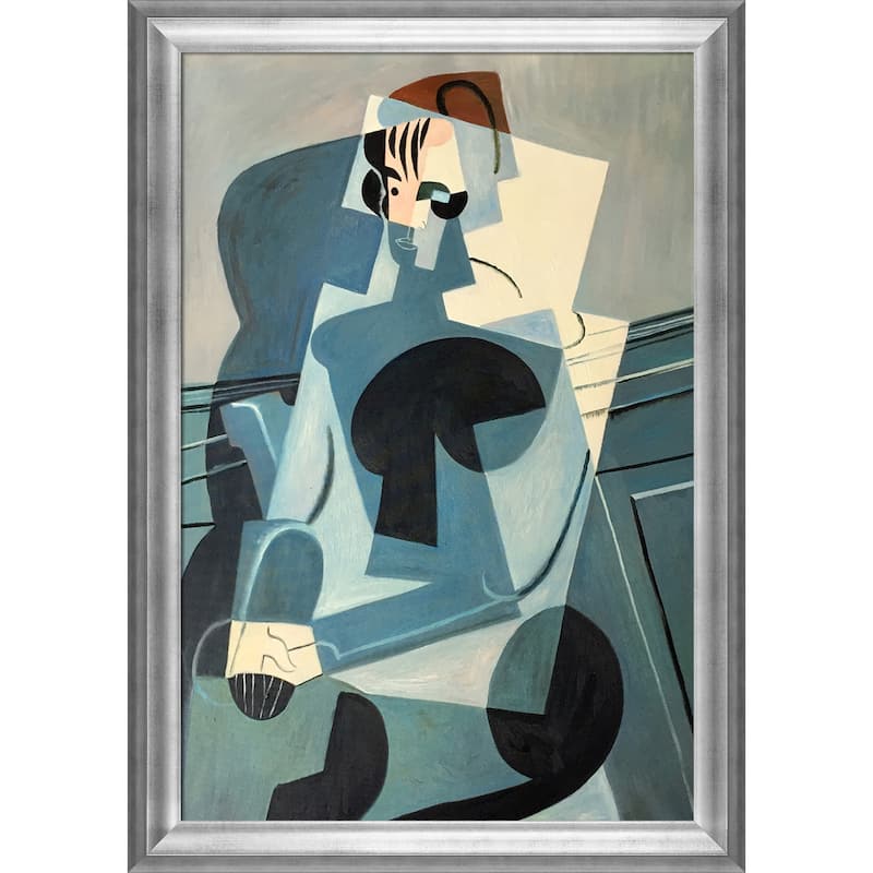 La Pastiche Portrait of Josette Gris by Juan Gris with Silver Athenian Antiqued Frame Oil Painting Wall Art, 41" x 29" - N/A