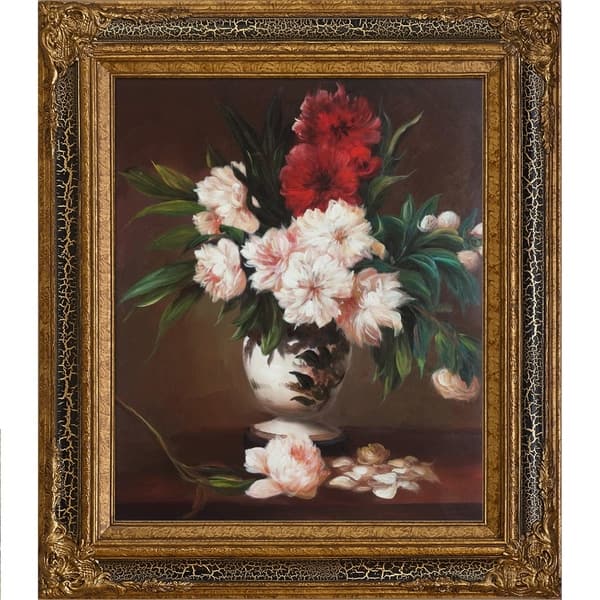 La Pastiche By Overstockart Peonies In A Vase By Edouard Manet With Black Crackle King Frame Oil Painting Wall Art 32 X 28 On Sale Overstock 28492318