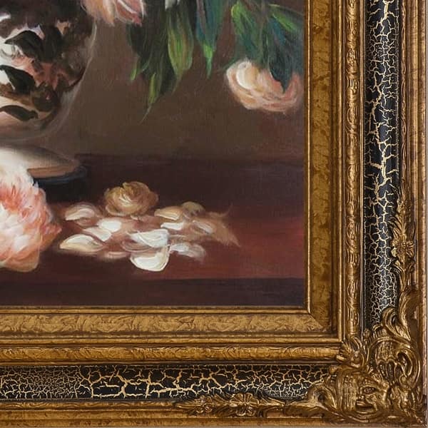 La Pastiche By Overstockart Peonies In A Vase By Edouard Manet With Black Crackle King Frame Oil Painting Wall Art 32 X 28 On Sale Overstock 28492318