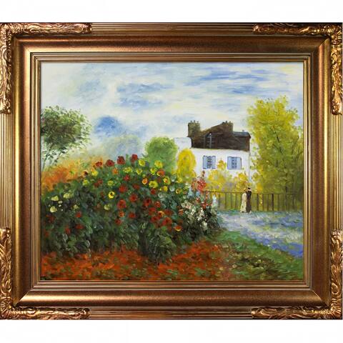 La Pastiche The Garden of Monet at Argenteuil, 1873 by Claude Monet with Gold Florentine Frame Oil Painting Wall Art, 31" x 27"