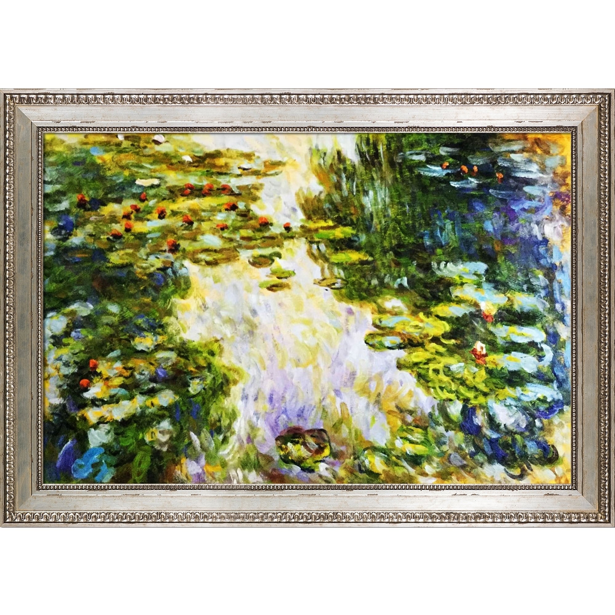 La Pastiche Water Lilies by Claude Monet with Silver Versailles Antiqued  King Frame Oil Painting Wall Art, 42 x 30