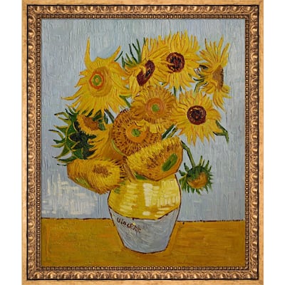 La Pastiche Sunflowers by Vincent Van Gogh with Gold Versailles Antiqued Frame Oil Painting Wall Art, 27.5" x 23.5"