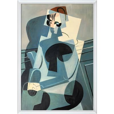 La Pastiche Portrait of Josette Gris by Juan Gris with White Moderne Blanc Scoop Frame Oil Painting Wall Art, 26.75" x 38.75"