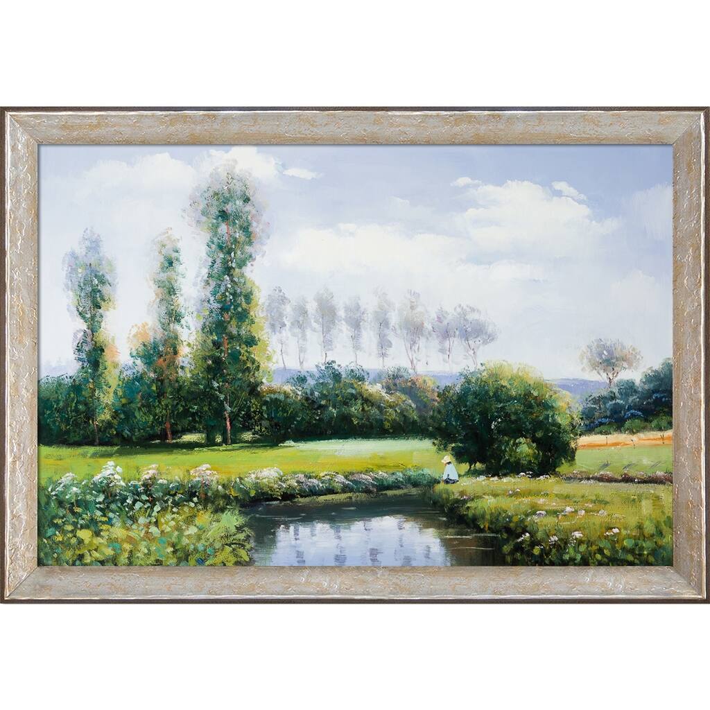 La Pastiche View at Rouelles Le Havre by Claude Monet with Silver Luna Distressed Frame Oil Painting Wall Art, 40" x 28"