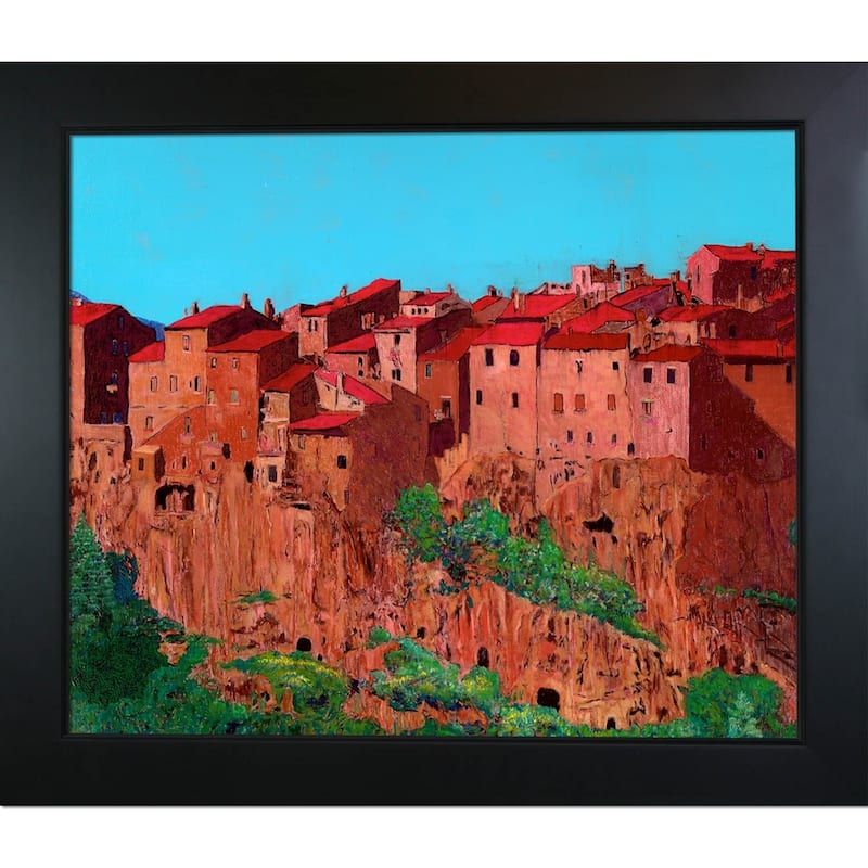 ArtistBe Pitigliano Village by Allan P. Friedlander with Black New Age Wood Frame Canvas Wall Art, 28.75" x 24.75"