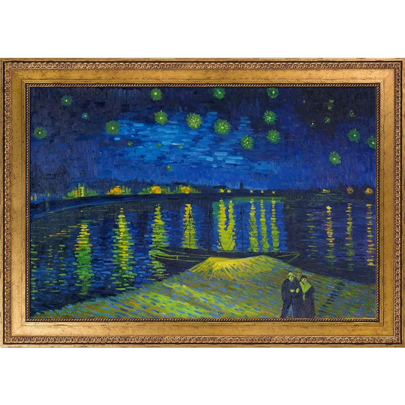 La Pastiche Starry Night Over the Rhone by Vincent Van Gogh with Gold Versailles King Frame Oil Painting Wall Art, 42" x 30"