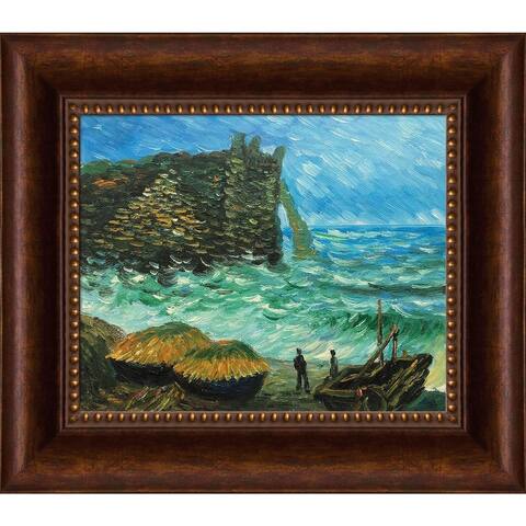 La Pastiche by overstockArt Rough Sea at Etretat by Claude Monet with Brown Verona Bead Frame Oil Painting Wall Art, 14" x 12"
