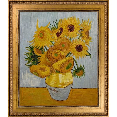 La Pastiche by overstockArt Sunflowers by Vincent Van Gogh with Gold Versailles King Frame Oil Painting Wall Art, 30" x 26"